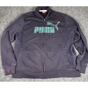 Puma Track Jacket Vintage Mens XL Sports Lifestyle Black Full Zip  Green Logo